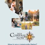 Cover of the 2024 Compass Now Report featuring photos of people inserting into the shapes of the report's six-county region