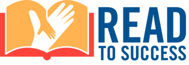 Read to Success logo featuring that text and an open book with two hands on the pages - one larger, one smaller on top